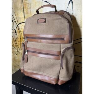 RENWICK CANVAS BACKPACK LEATHER TRIM ,W/LAPTOP POCKET, PADDED, SHOULDER STRAPS